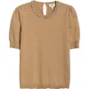 Cece Embellished Collar Short Sleeve Cotton Sweater In Brown