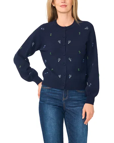 Cece Embellished Crewneck Cardigan In Blue