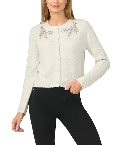 Cece Embellished Crewneck Cardigan In White