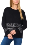 Cece Embellished Fair Isle Crewneck Sweater In Black