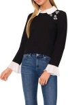 Cece Embellished Layered Look Sweater In Rich Black