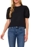 Cece Embellished Puff Sleeve Mixed Media Top In Black