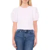 Cece Embellished Puff Sleeve Mixed Media Top In Ultra White