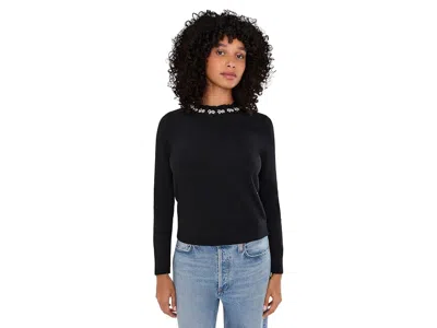 Cece Embellished Ruffle Neck Long Sleeve Women's Sweater Rich Black: 2xl, Polyester