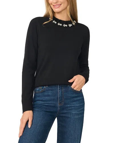 Cece Embellished Ruffle Neck Sweater In Black