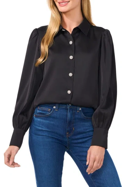 CECE CECE EMBELLISHED SATIN BUTTON-UP SHIRT
