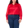 Cece Womens Satin Rhinestone Button-down Top In Stoplight Red