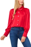 Cece Womens Satin Rhinestone Button-down Top In Stoplight Red