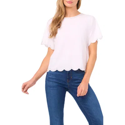 Cece Embellished Scalloped Trim Jersey Top In White
