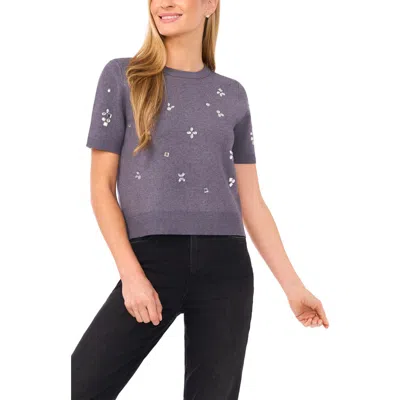 Cece Embellished Short Sleeve Sweater In Gray