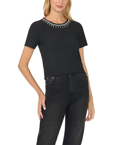 Cece Embellished Short Sleeve Tee In Black