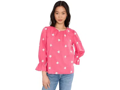 Cece Embroidered 3/4 Sleeve Top In Pink