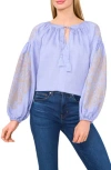 Cece Embroidered Balloon Sleeve Top In Blue