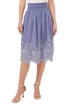 Cece Women's Floral Embroidered Cotton Midi Skirt In Blue Air