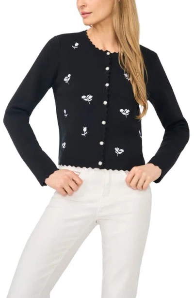 Cece Embroidered Cardigan In Black
