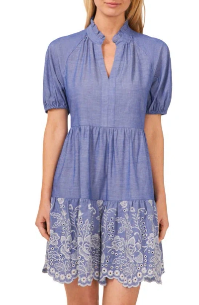 Cece Embroidered Chambray Dress In Blue Air