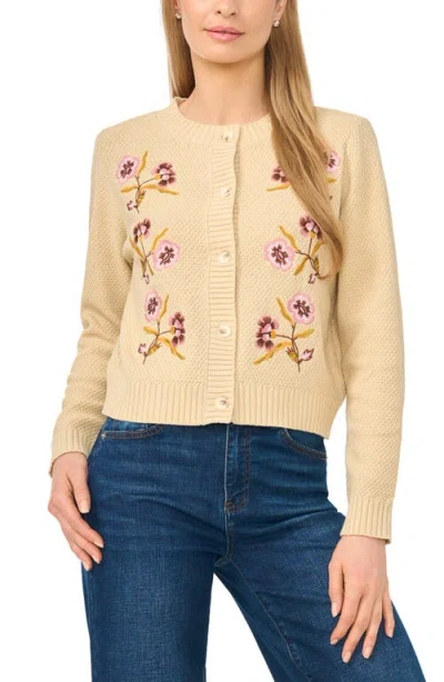 Cece Embroidered Cotton Blend Cardigan In Nude