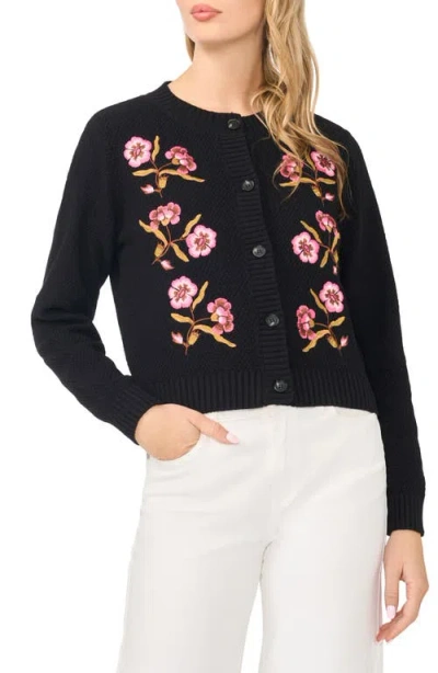 Cece Embroidered Cotton Blend Cardigan In Black