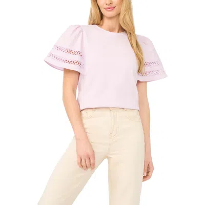 Cece Embroidered Detail Short Sleeve Cotton Top In Pink
