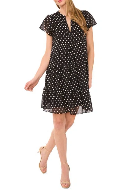 Cece Embroidered Floral Flutter Sleeve Tiered Minidress