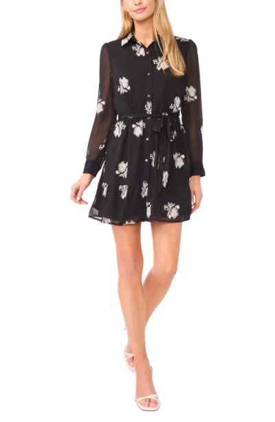 Cece Embroidered Floral Long Sleeve Mini Shirtdress In Multi