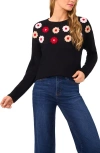 Cece Multicolor Embroidered Flower Sweater In Black