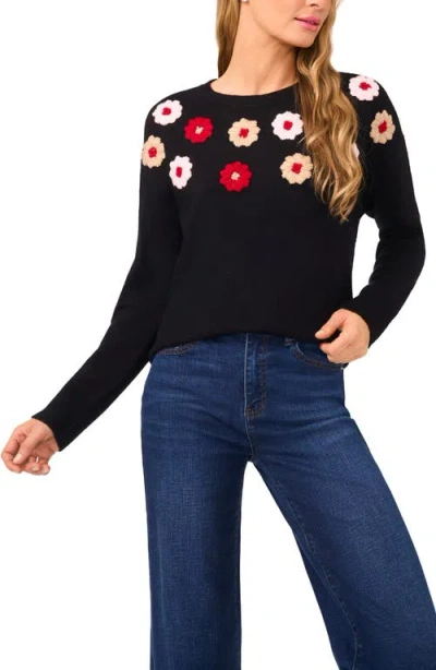 CECE CECE EMBROIDERED FLOWER SWEATER