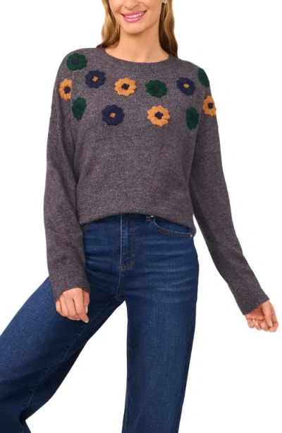 Cece Embroidered Flower Sweater In Brown