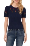 CECE EMBROIDERED FLOWERS RIB SWEATER