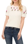 CECE EMBROIDERED FLOWERS RIB SWEATER
