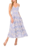 Cece Embroidered Godet Pleat Cotton A-line Dress In Purple
