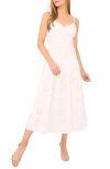 Cece Embroidered Godet Pleat Cotton A-line Dress In Pink