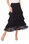 Cece Women's Tiered Ruffle Flounce Midi Skirt In Black