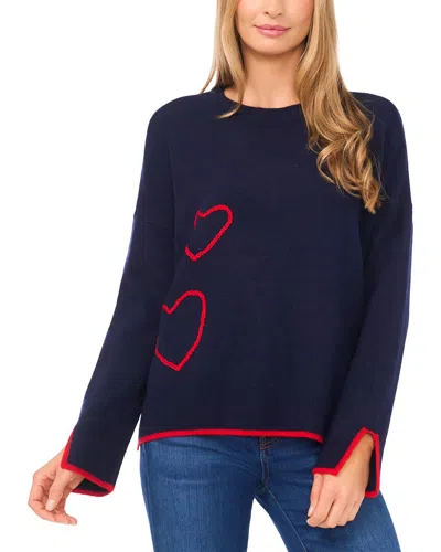 Cece Embroidered Hearts Tipped Sweater In Blue