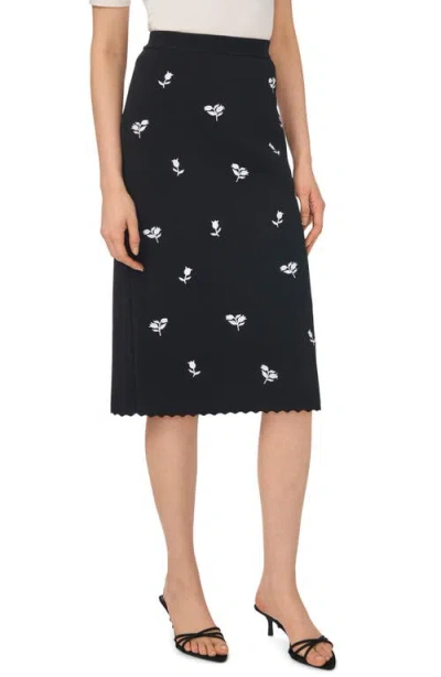 Cece Embroidered Midi Skirt In Black