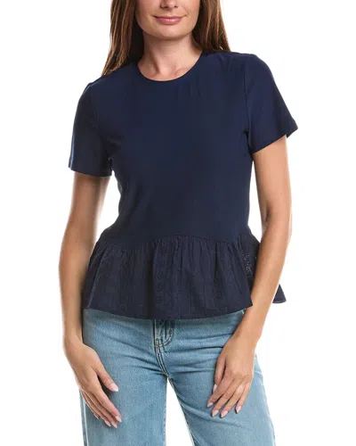 Cece Embroidered Peplum Knit Top In Blue