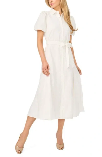 Cece Embroidered Puff Sleeve Cotton Button-up Shirtdress In White