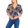 Cece Embroidered Puff Sleeve Cotton Top In Blue