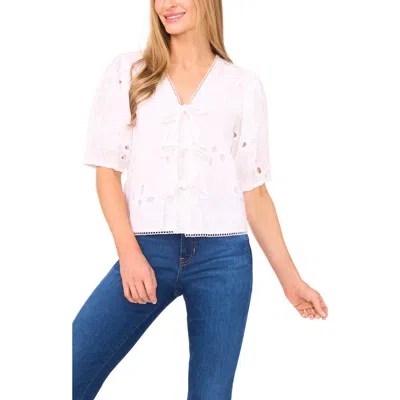 Cece Embroidered Puff Sleeve Cotton Top In Pink