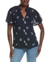 Cece Embroidered Raglan Top In Blue
