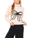 Cece Embroidered Ribbon Turtleneck Sweater In Neutral