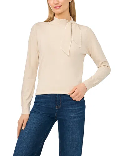 Cece Embroidered Tie Neck Sweater In Neutral
