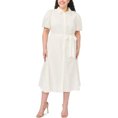 Cece Embroidered Tie Waist Maxi Shirtdress In White