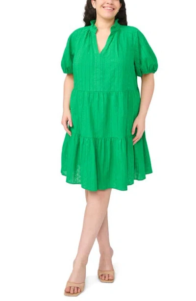 Cece Embroidered Tiered Cotton Babydoll Dress In Green