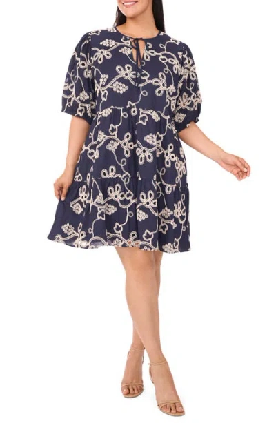 Cece Embroidered Tiered Cotton Babydoll Dress In Multi
