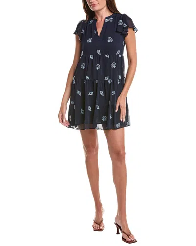Cece Embroidered V-neck Mini Dress In Blue