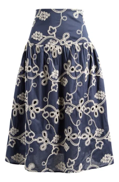 Cece Embroidery Flounce Cotton Skirt In Blue