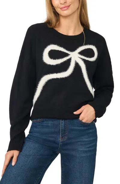Cece Eyelash Bow Crewneck Sweater In Black