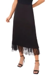 Cece Eyelash Lace Trim Midi Skirt In Black