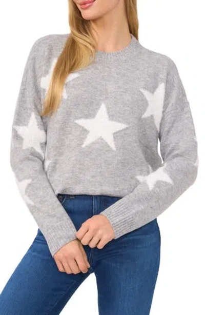 Cece Eyelash Star Sweater In Light Heather Grey